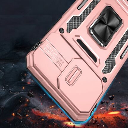 Rugged pink phone case with kickstand design.