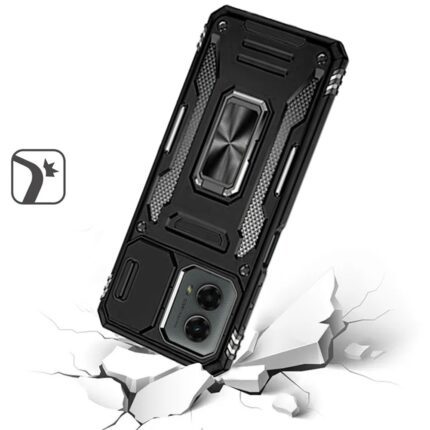 Rugged phone case on cracked surface.