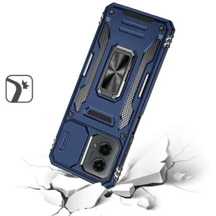 Rugged phone case on cracked surface background.