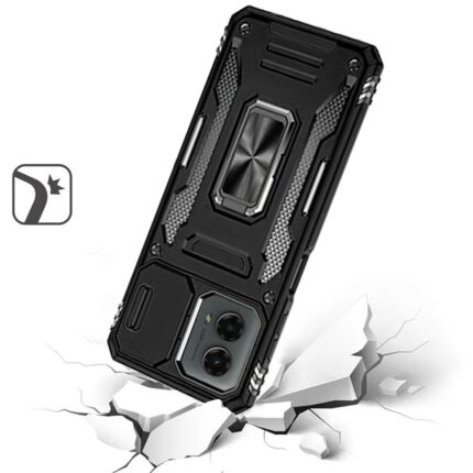 Rugged phone case above cracked surface.