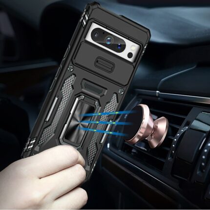 Phone case with magnetic car mount attachment.