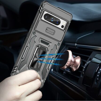 Phone case with magnetic car mount attachment.
