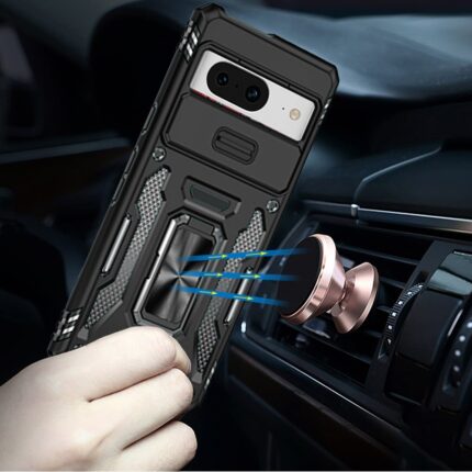 Phone with rugged case near car mount.