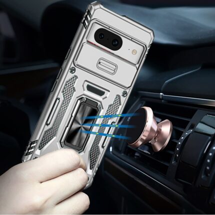 Phone with magnetic case near car mount.
