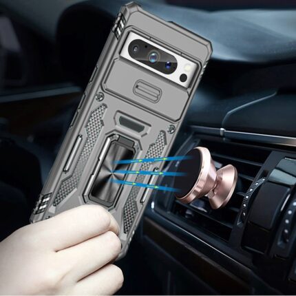 Phone on magnetic car mount holder.