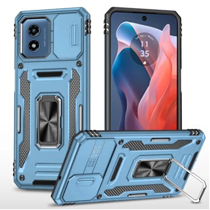 Blue rugged smartphone case with kickstand feature.