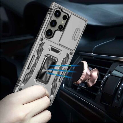 Phone case near magnetic car mount.