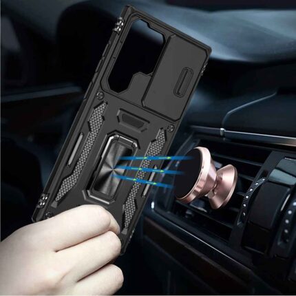 Phone case near magnetic car mount.