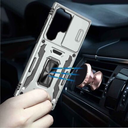 Phone case near magnetic car mount.