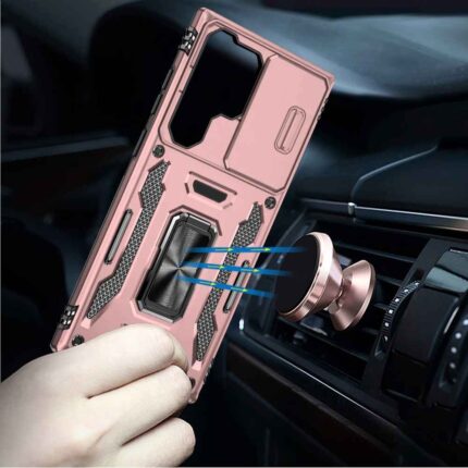 Phone case near magnetic car mount.