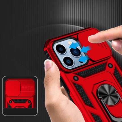 Red phone case with camera cover.