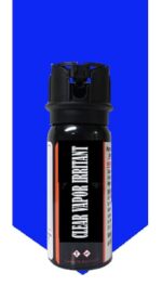 Black canister labeled "clear vapor irritant.