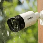Outdoor security camera in the rain.