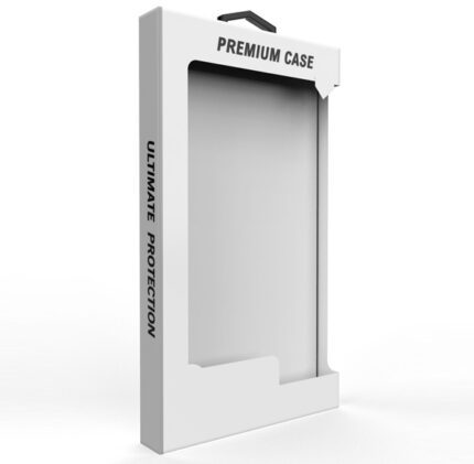 Empty premium case packaging with text.