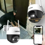 Security camera monitoring a suspicious person.