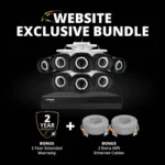 Security camera bundle with warranty and cables.