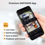 Hand holding smartphone with EMPOWER app open.