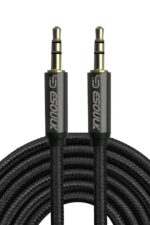 Braided audio cable with gold-plated connectors.