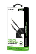 Black nylon braided auxiliary audio cable box.
