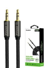 Braided auxiliary audio cable with packaging.
