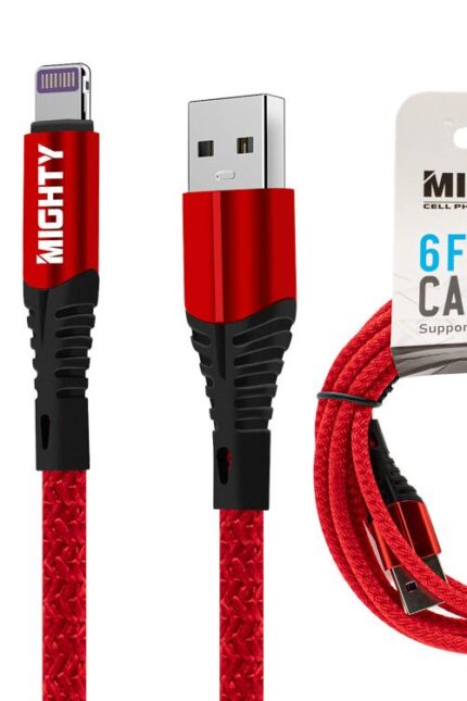 Red braided charging cable with connectors.