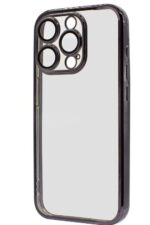Clear smartphone case with black camera outline.
