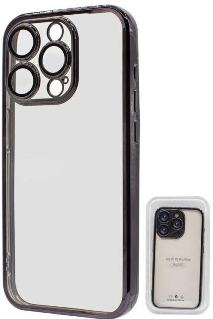 Clear phone case with camera cutout.