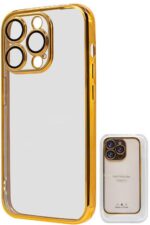 Gold and clear phone case with lenses.