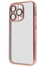Clear phone case with rose gold edges.