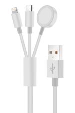 Multi-connector USB charging cable with adapters.
