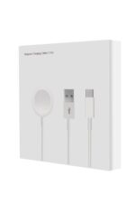 Magnetic charging cable packaging, three components displayed.