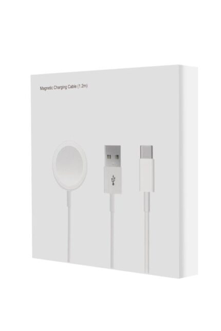 Magnetic charging cable packaging, three components displayed.