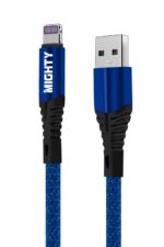 Blue USB to Lightning charging cable.