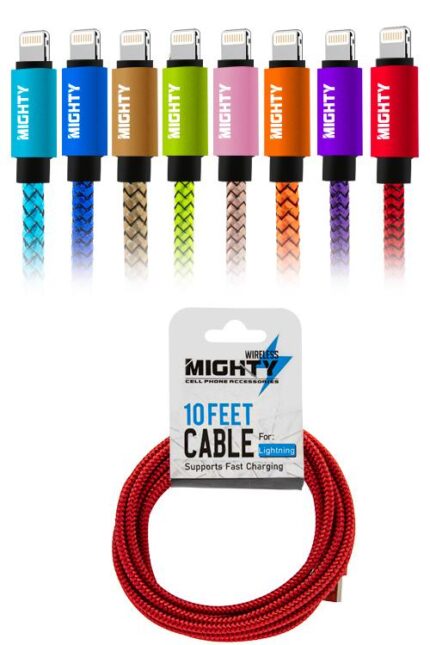Colorful Lightning cables with braided design.