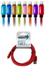 Colorful charging cables with packaging displayed.