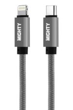 Gray USB-C to Lightning charging cable.