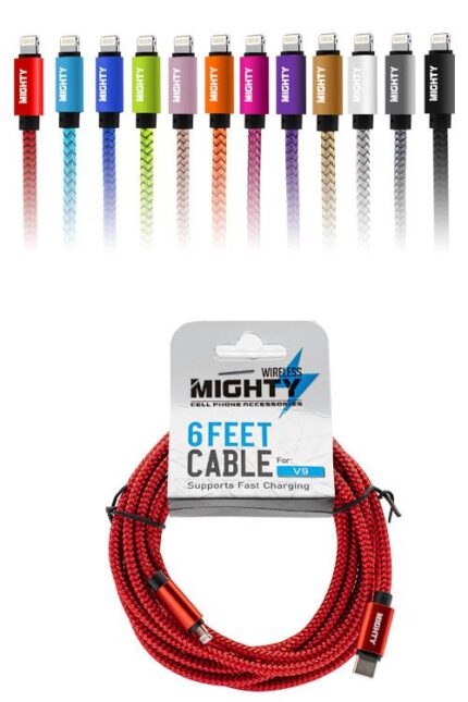 Colorful charging cables and packaged red cable.