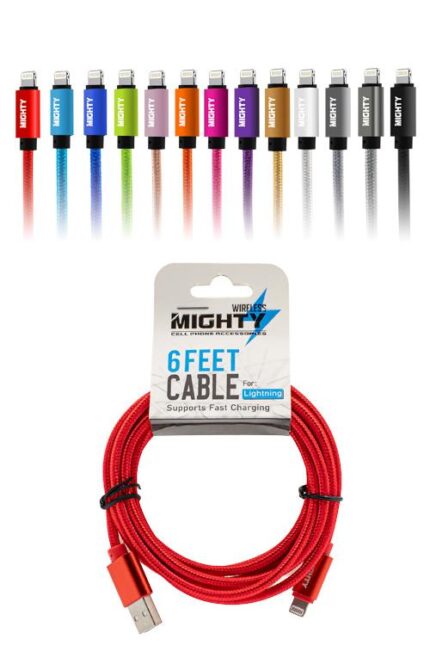 Colorful lightning cables and packaged red cable.