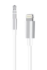 Audio and lightning cable connectors isolated white.