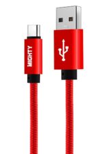 Red USB-C to USB-A charging cable.