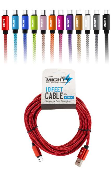 Colorful Type-C cables, fast charging, 10 feet.