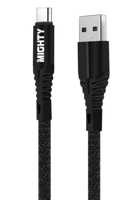 USB to USB-C cable, black braided design.