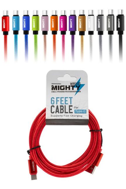 Colorful USB Type-C cables and packaging.