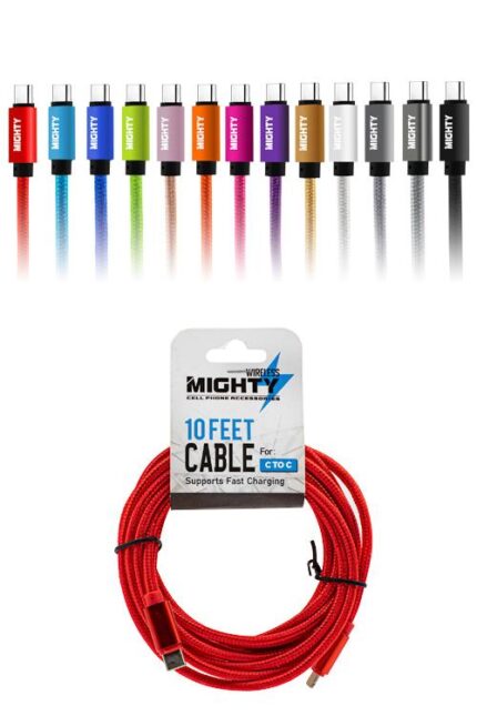 Colorful USB-C cables with packaging displayed.