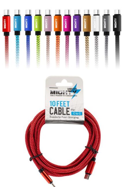 Colorful USB-C cables with packaging displayed.