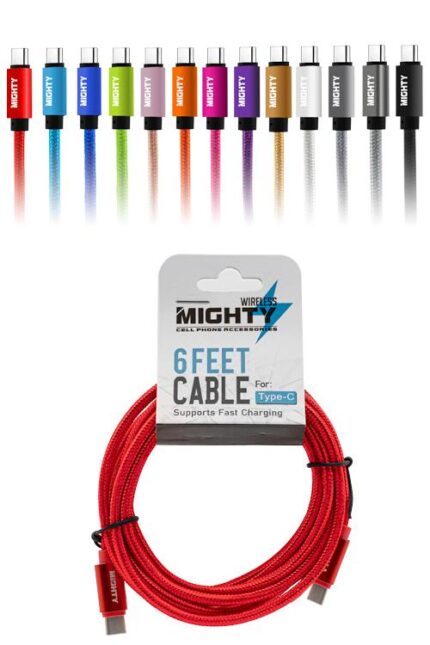 Colorful Type-C charging cables, six feet long.