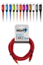 Colorful USB-C cables with packaging displayed.