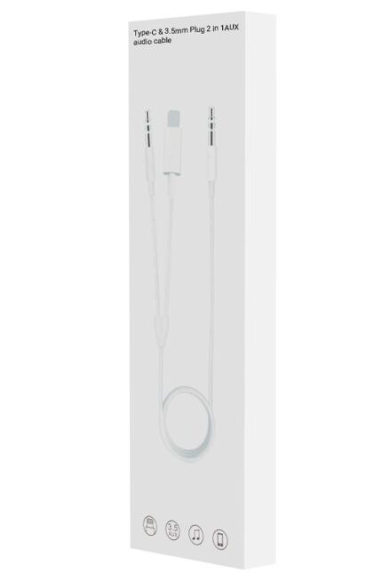 Audio cable packaging with Type-C and 3.5mm.