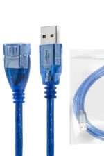 Blue USB extension cable with packaging.
