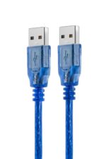 Two blue USB cables on white background.